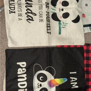 2 Panda Accent Pillow Covers - Black and White 17 x17